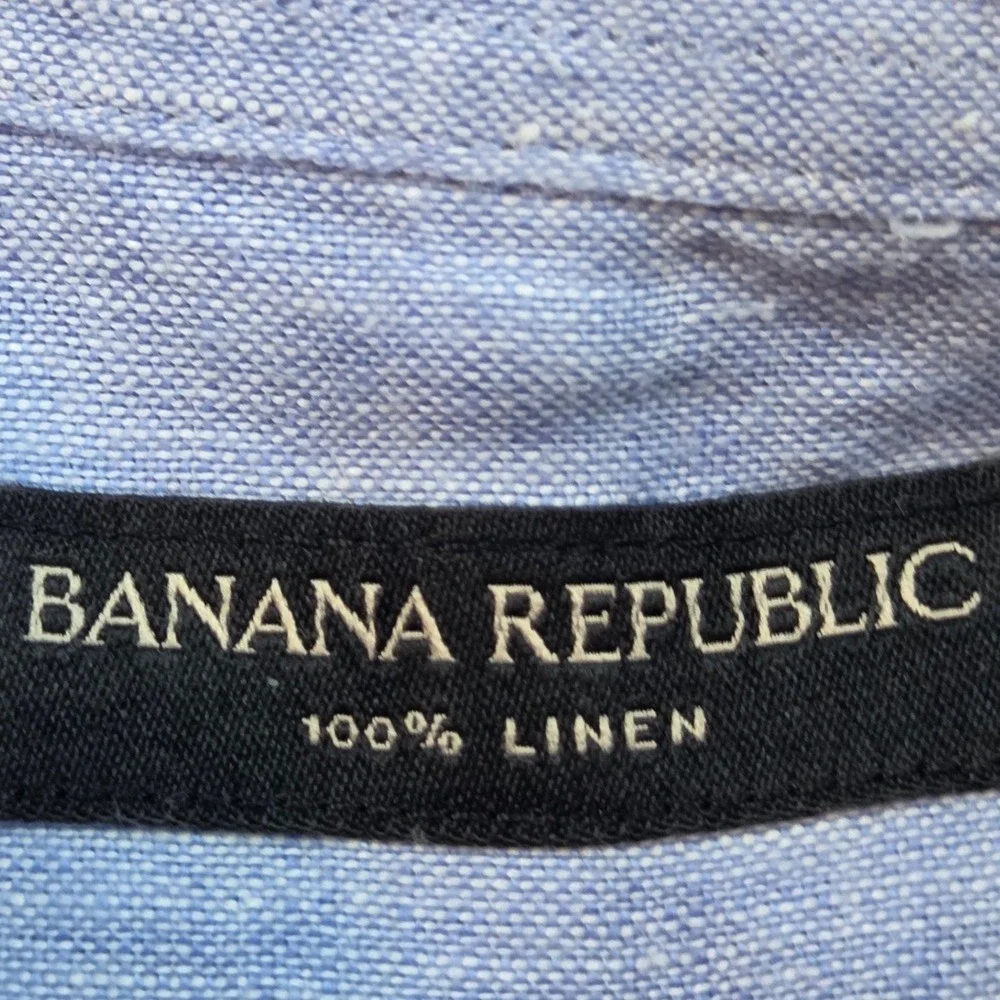 Banana Republic Linen Button Down Mens L Camden Standard Fit Long Sleeve Blue